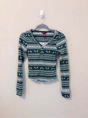 Since Forever Green Fair Isle Henley Long-Sleeve Top